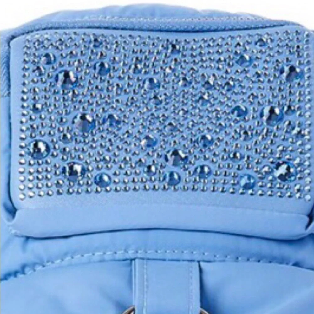 Cute bejeweled bling Blue Puffer‎ Bucket Hat with zippered pocket new